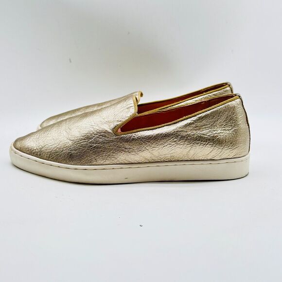 Birdies Shoes Womens 7 Gold Leather Slip On Loafers Flats Swift Casual Comfort - Picture 2 of 10